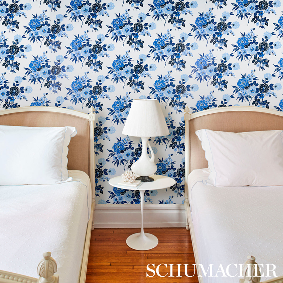 Schumacher Valentina Floral Blues Wallpaper Sample 5013130