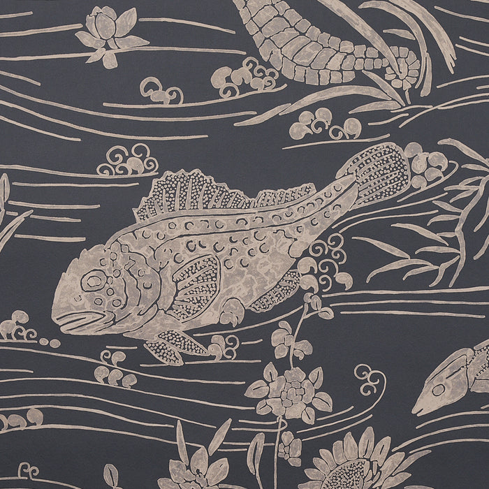 Schumacher Sea Garden Charcoal Wallpaper Sample 5013281