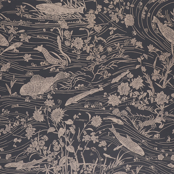 Schumacher Sea Garden Charcoal Wallpaper Sample 5013281