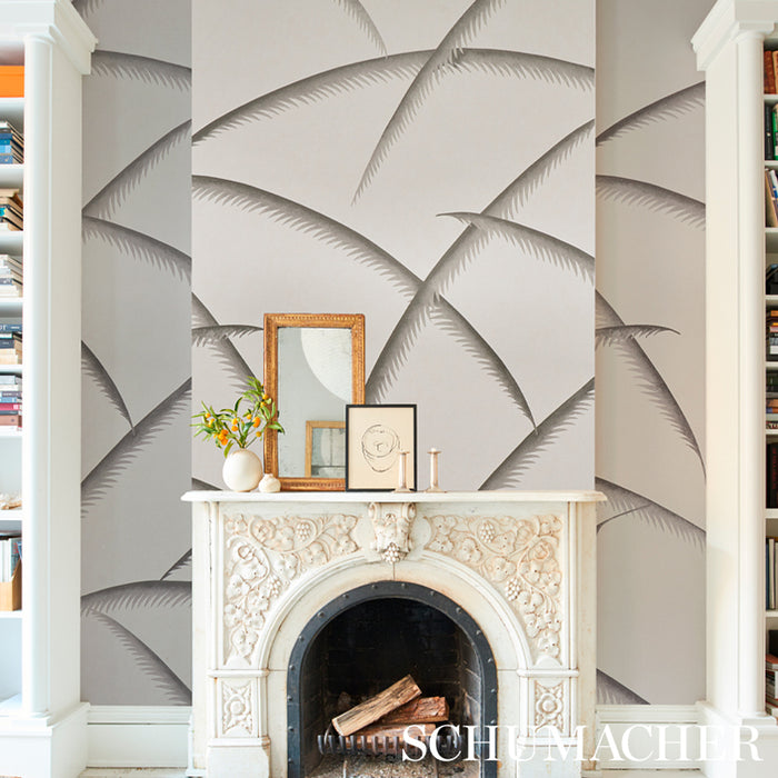 Schumacher Deco Palms Charcoal Wallpaper Sample 5013301