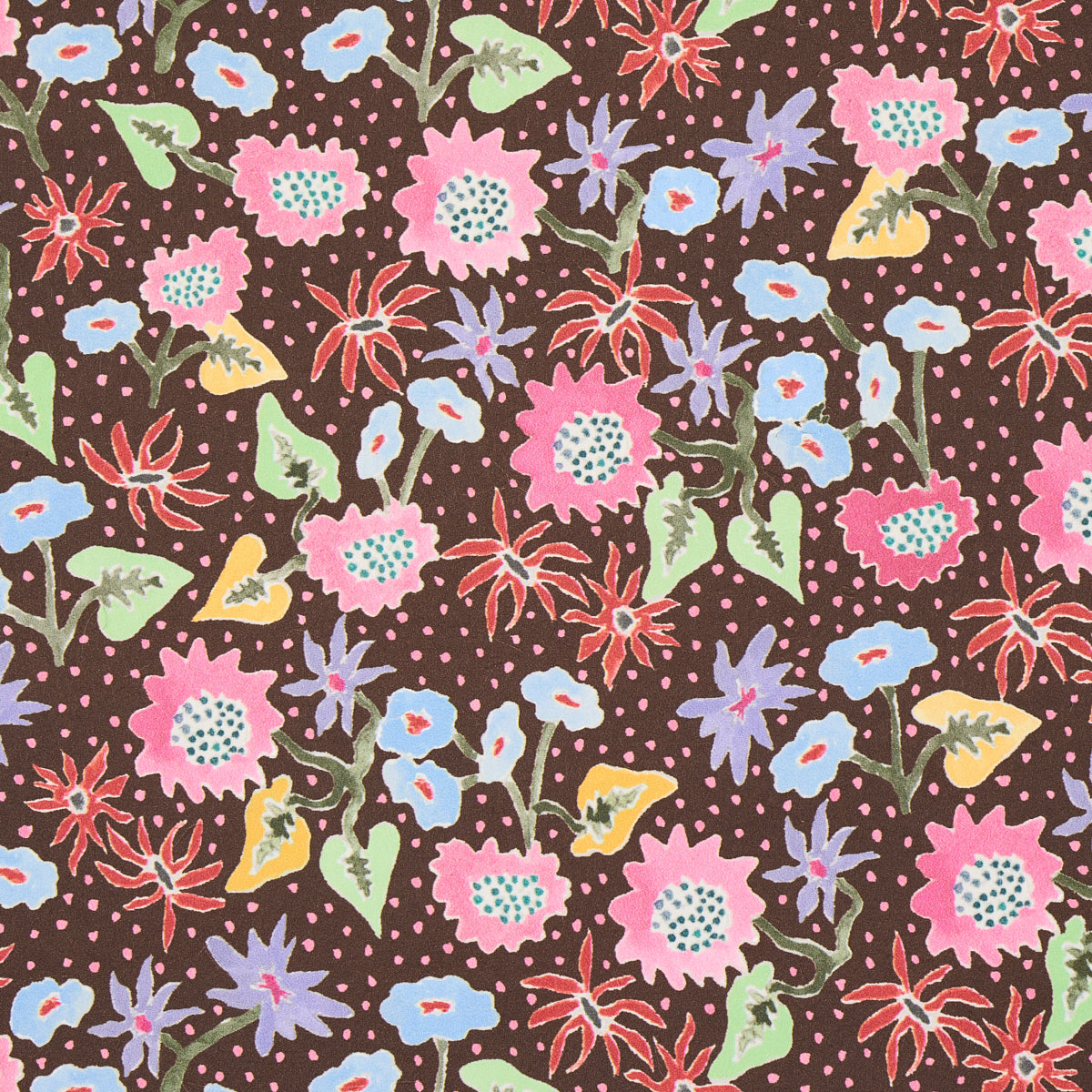 Schumacher Calico Multi On Brown Wallpaper Sample 5013502