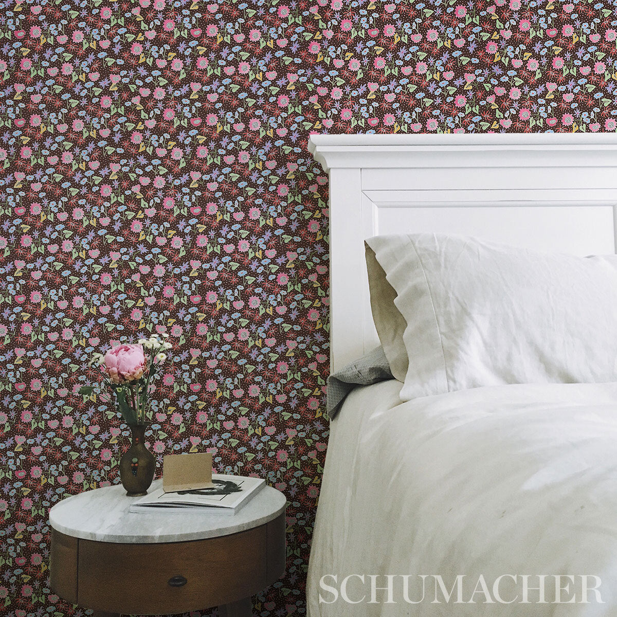 Schumacher Calico Multi On Brown Wallpaper Sample 5013502
