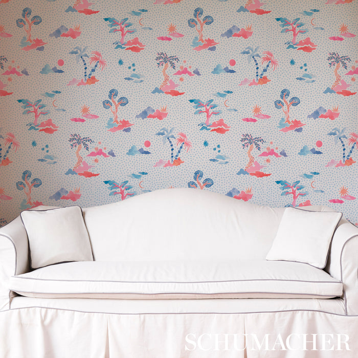 Schumacher Valletta Sky And Pink Wallpaper 5013520