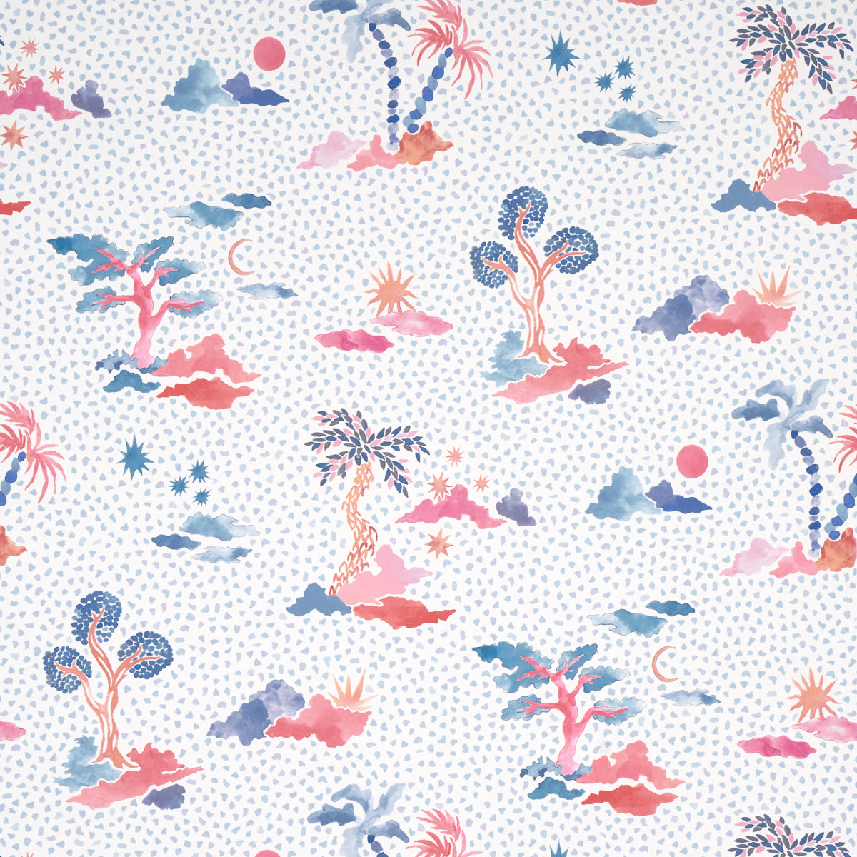 Schumacher Valletta Sky And Pink Wallpaper Sample 5013520