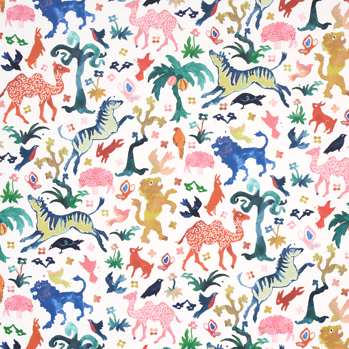 Schumacher Beasts Multi On Ivory Wallpaper Sample 5013530