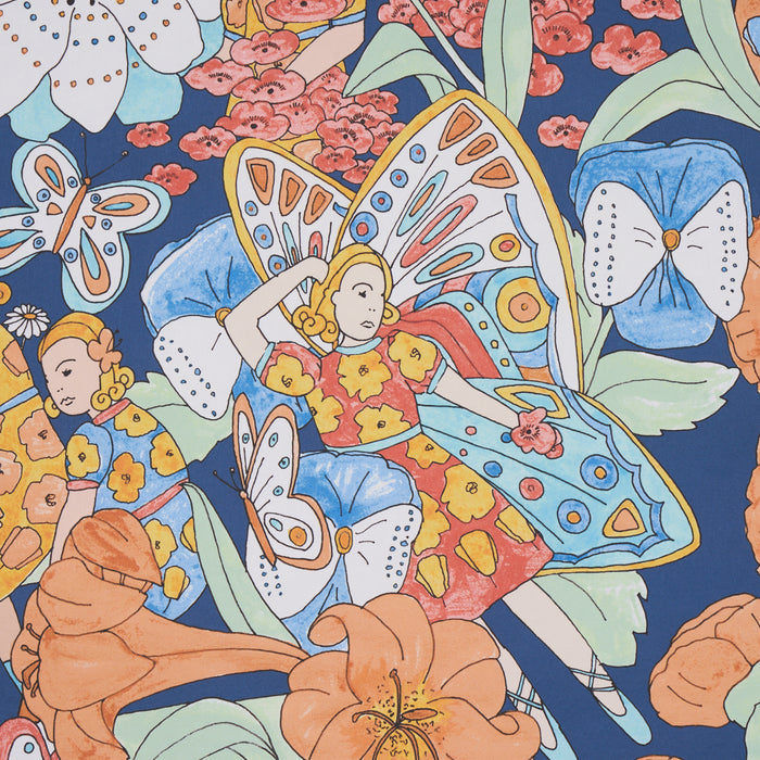 Schumacher Fairie Garden Orange And Navy Wallpaper Sample 5013540