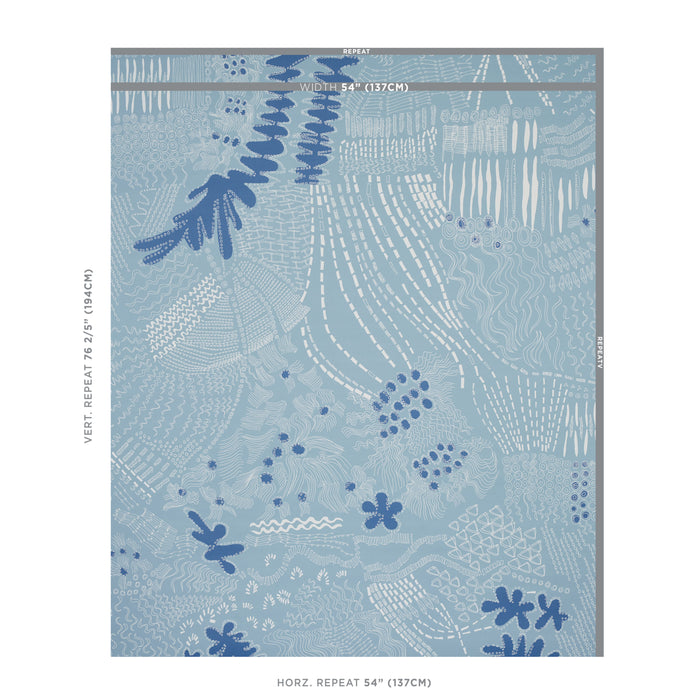 Schumacher Haven Teal And Navy Wallpaper Sample 5013561