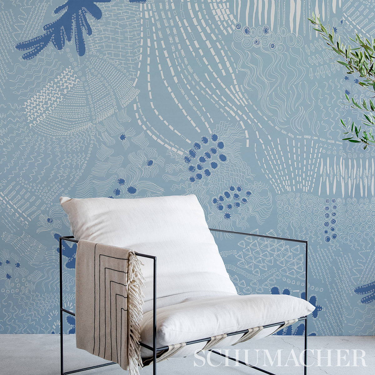 Schumacher Haven Teal And Navy Wallpaper Sample 5013561
