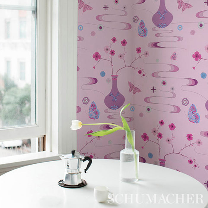 Schumacher Fantasia Peony Pink Wallpaper Sample 5013592