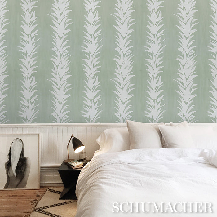 Schumacher X Backdrop White Lotus Cool Green Wallpaper Sample 5013666