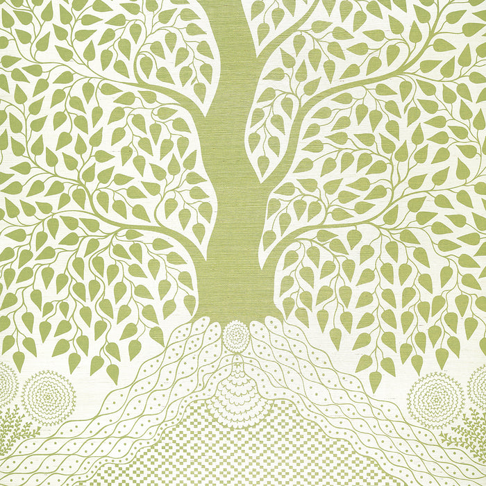 Schumacher Kayon Sisal Panel Soft Green Wallpaper Sample 5013721