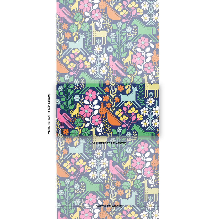 Schumacher Lupita Multi On Navy Wallpaper Sample 5013760