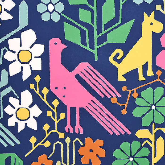 Schumacher Lupita Multi On Navy Wallpaper Sample 5013760