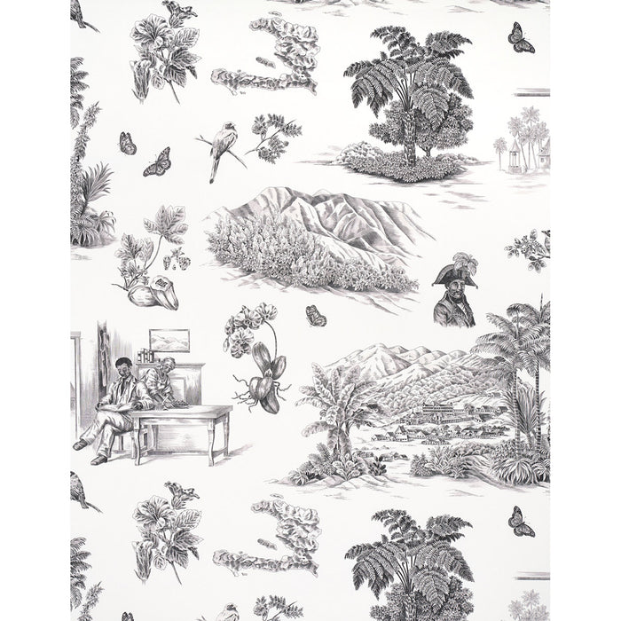 Schumacher Toussaint Toile Black On Ivory Wallpaper Sample 5013770