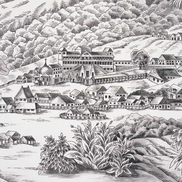 Schumacher Toussaint Toile Black On Ivory Wallpaper Sample 5013770