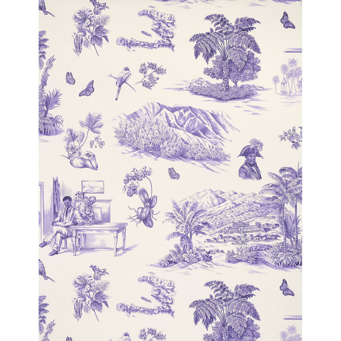 Schumacher Toussaint Toile Purple On Cream Wallpaper Sample 5013772
