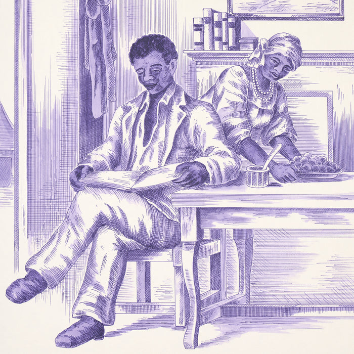 Schumacher Toussaint Toile Purple On Cream Wallpaper Sample 5013772