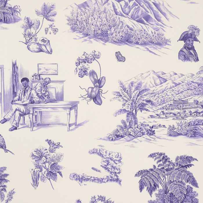 Schumacher Toussaint Toile Purple On Cream Wallpaper Sample 5013772