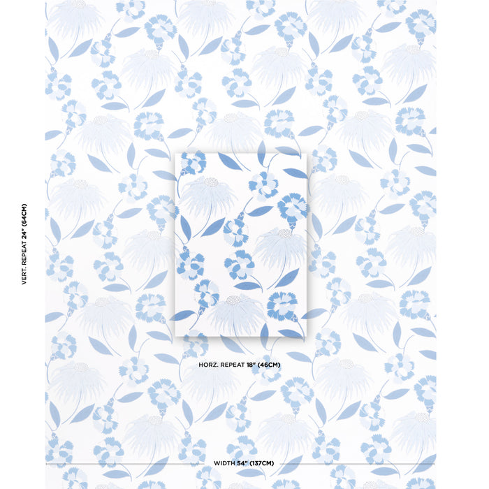 Schumacher Bouquet Toss Afternoon Blue Wallpaper Sample 5013841