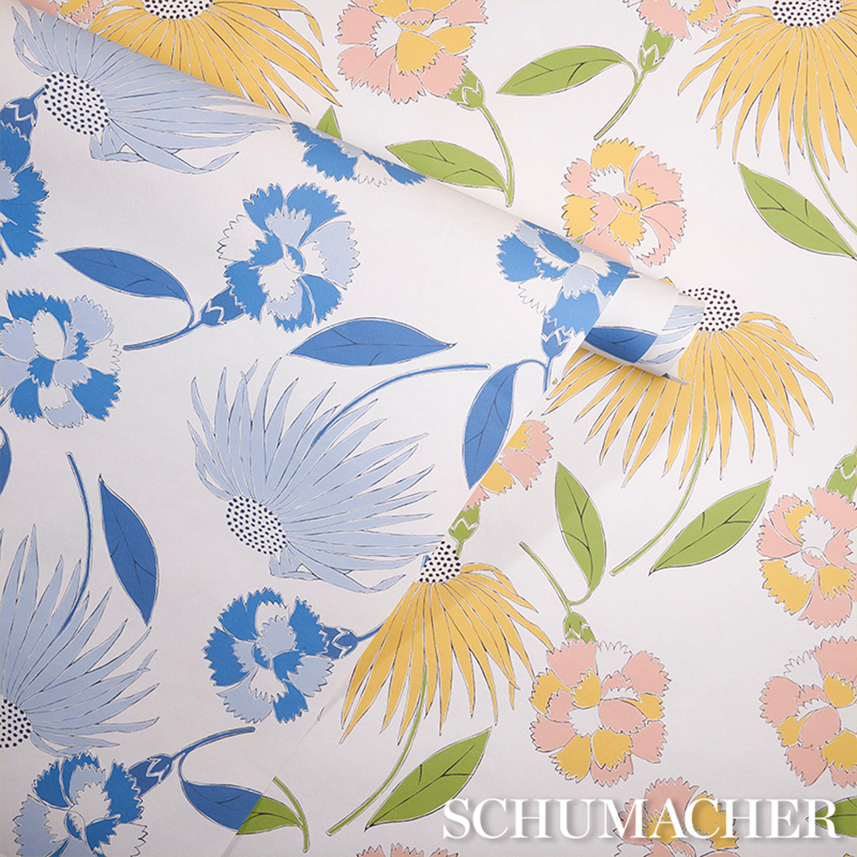 Schumacher Bouquet Toss Afternoon Blue Wallpaper Sample 5013841