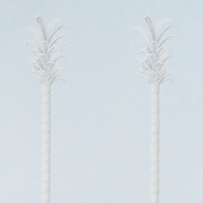 Schumacher Villa Palm Panel Blue Wallpaper Sample 5013880