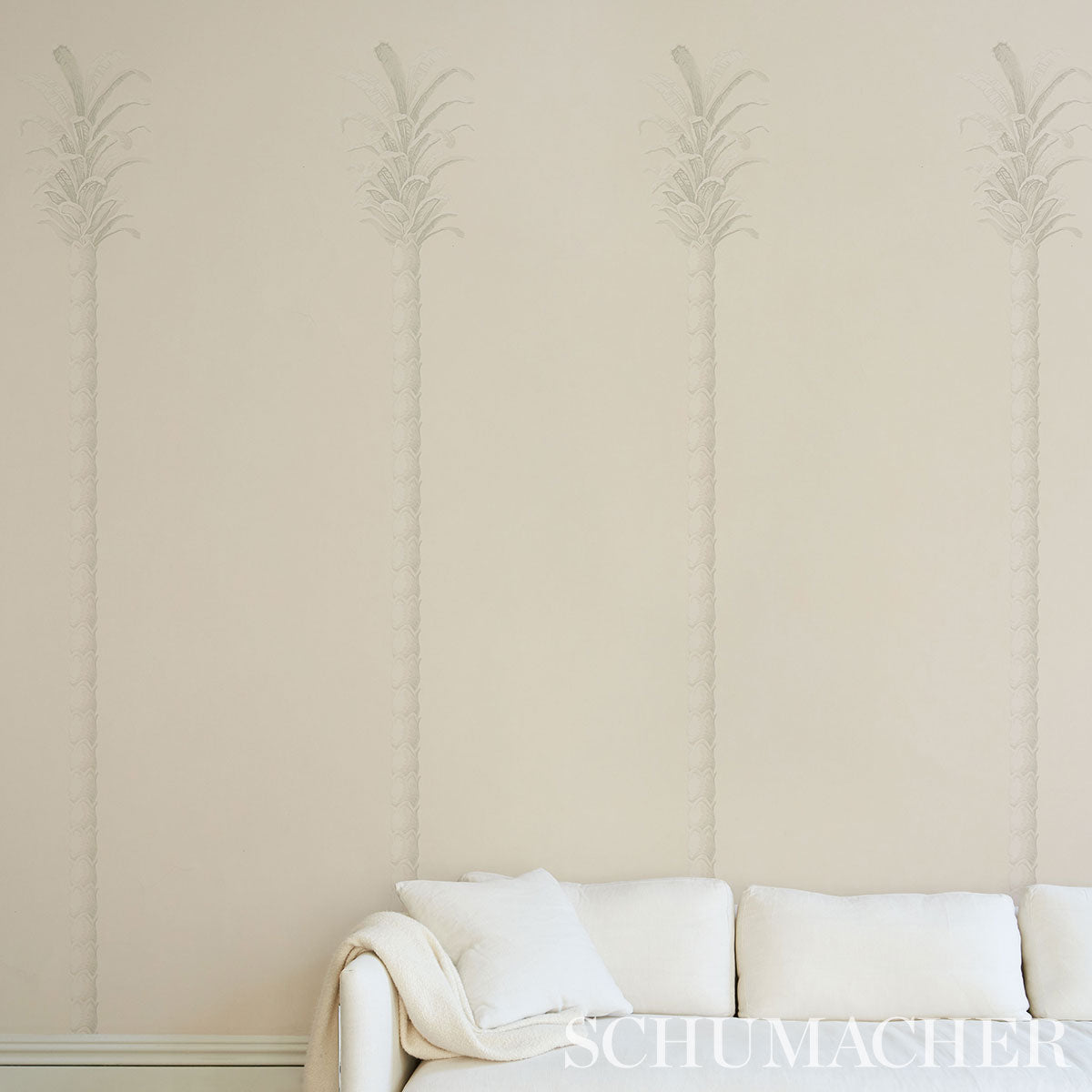 Schumacher Villa Palm Panel White/Ivory Wallpaper Sample 5013881