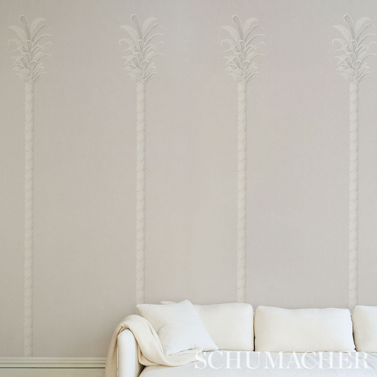 Schumacher Villa Palm Panel Grey Wallpaper Sample 5013882