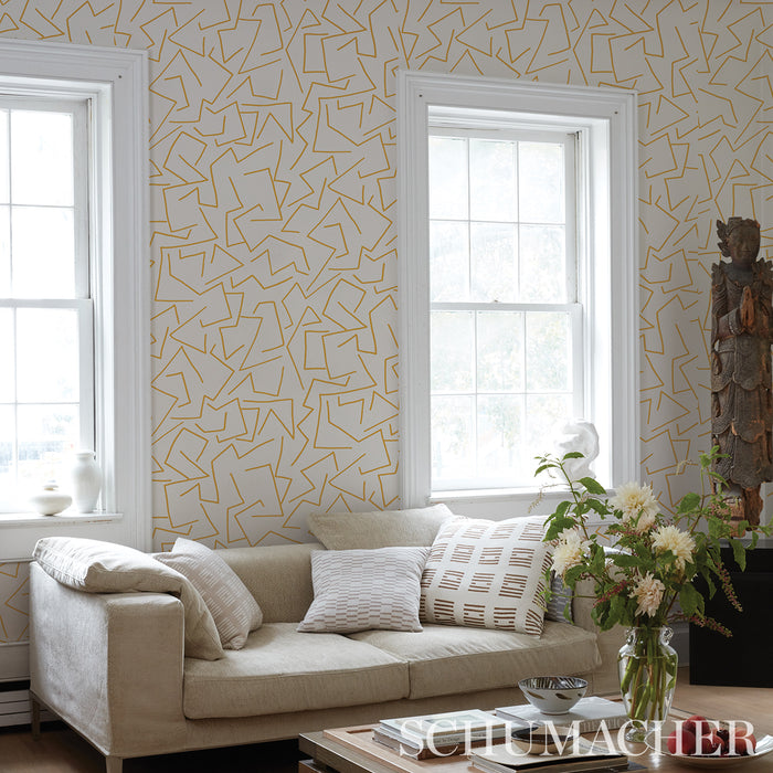 Schumacher Tangent Ochre Wallpaper Sample 5014000