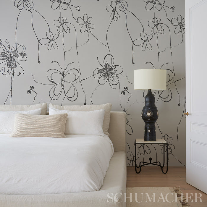 Schumacher Come Back As A Flower Soft Black Wallpaper Sample 5014090