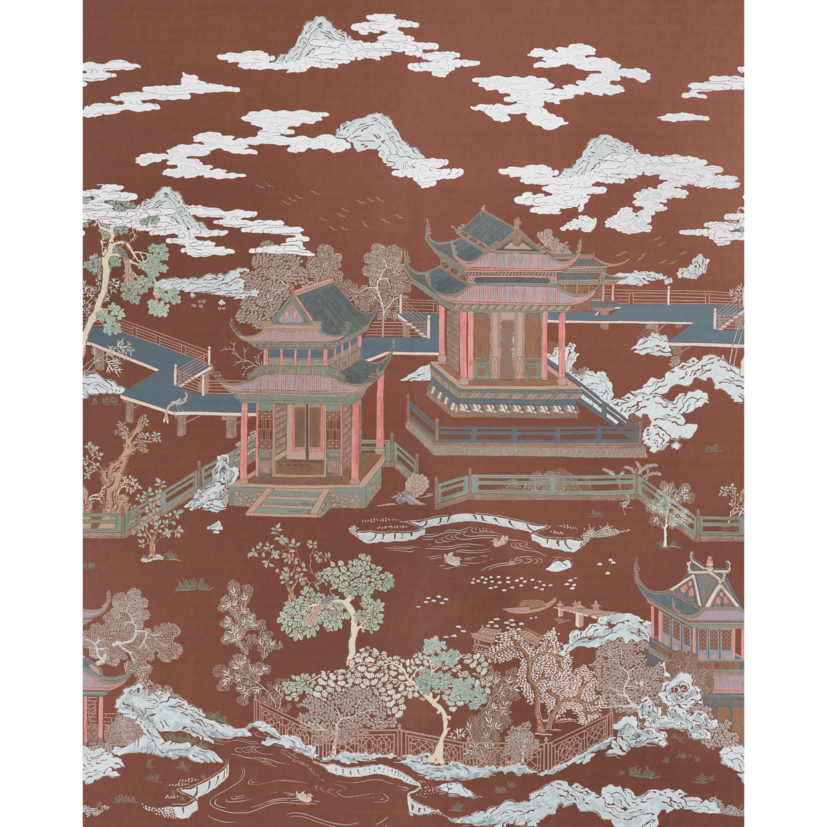 Schumacher Coromandel Panel Set Cinnabar Wallpaper Sample 5014161