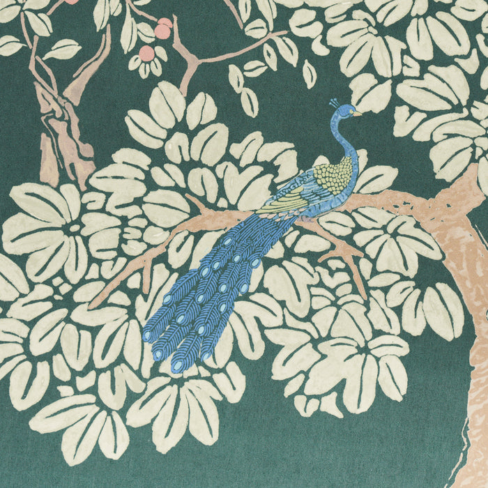 Schumacher Coromandel Panel Set Midnight Green Wallpaper Sample 5014162