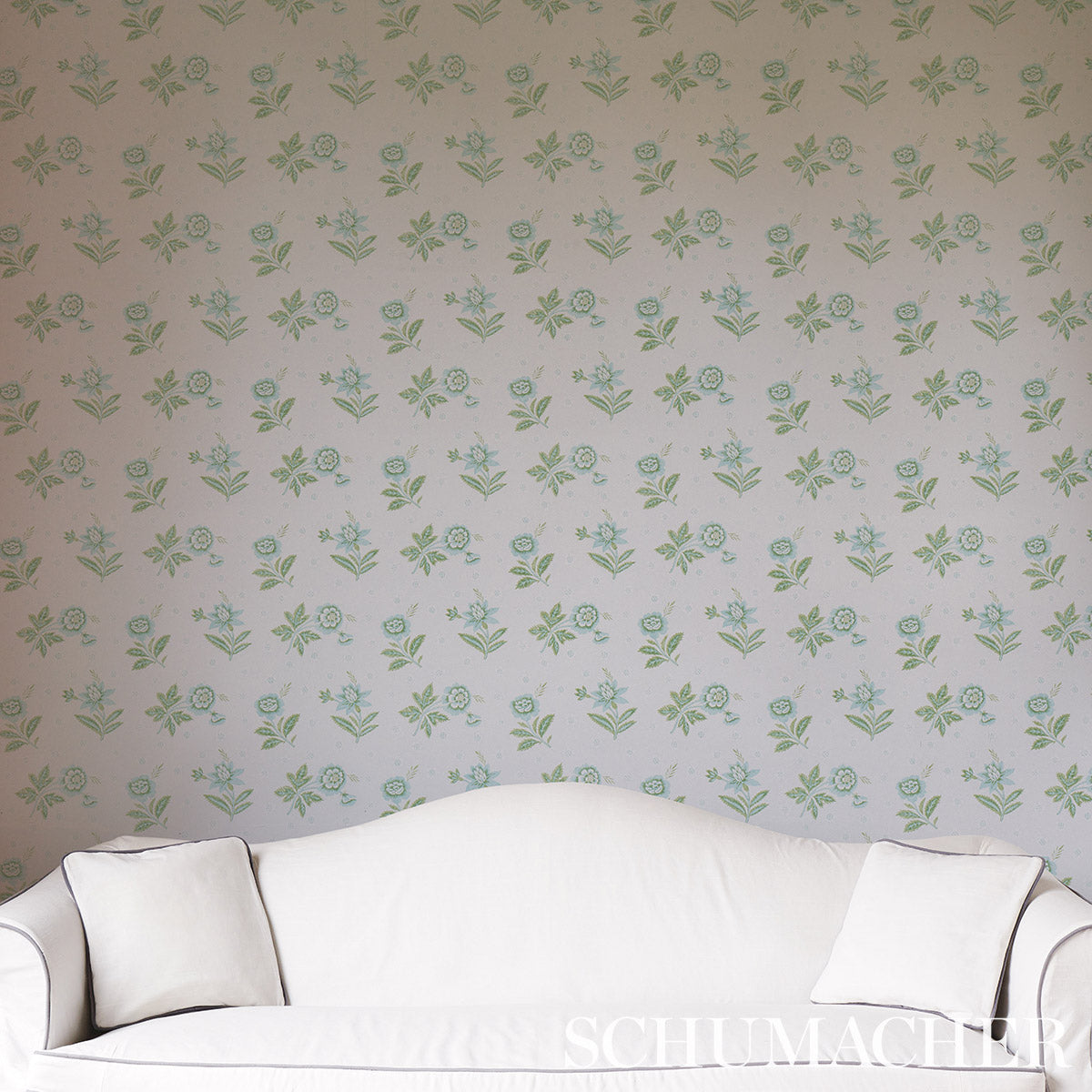 Schumacher Colline Leaf & Aqua Wallpaper Sample 5014221