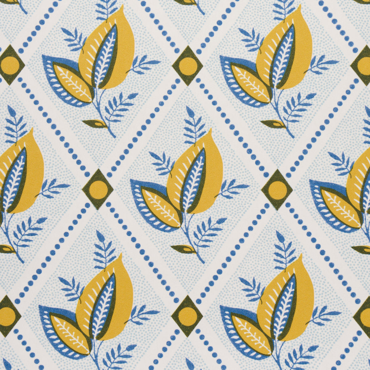 Schumacher Basile Trellis Yellow & Blue Wallpaper Sample 5014230