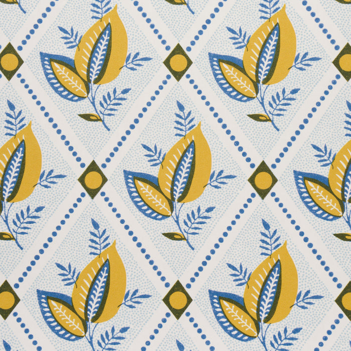 Schumacher Basile Trellis Yellow & Blue Wallpaper Sample 5014230