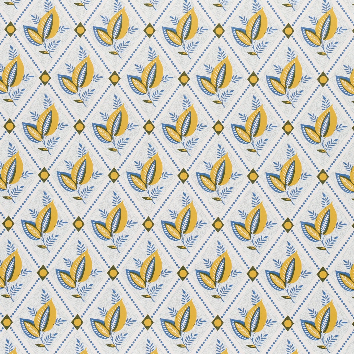 Schumacher Basile Trellis Yellow & Blue Wallpaper 5014230