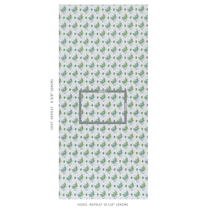 Schumacher Basile Trellis Leaf & Aqua Wallpaper Sample 5014231