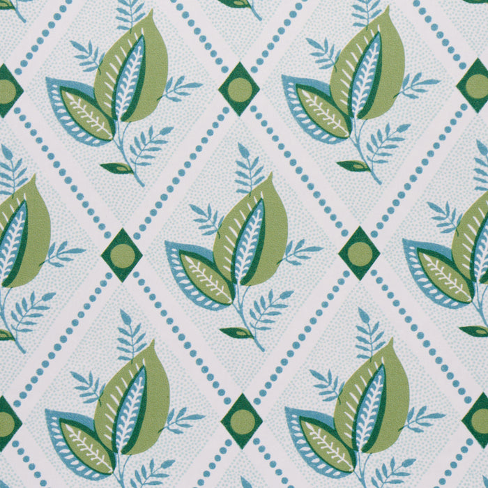 Schumacher Basile Trellis Leaf & Aqua Wallpaper Sample 5014231