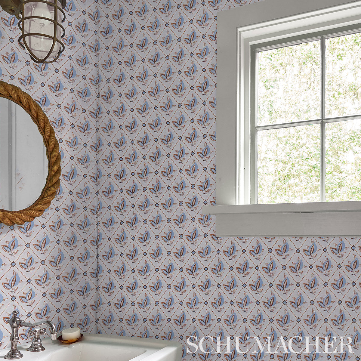 Schumacher Basile Trellis Delft & Sepia Wallpaper Sample 5014232