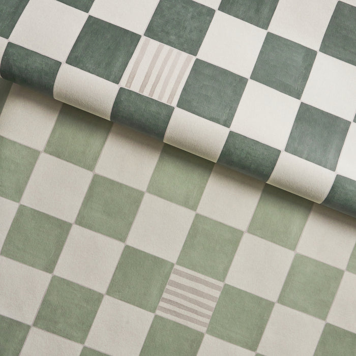 Schumacher Gambit Panel Sage & Deep Green Wallpaper Sample 5014262