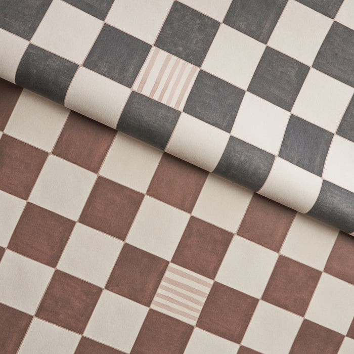 Schumacher Gambit Panel Cocoa & Charcoal Wallpaper Sample 5014263