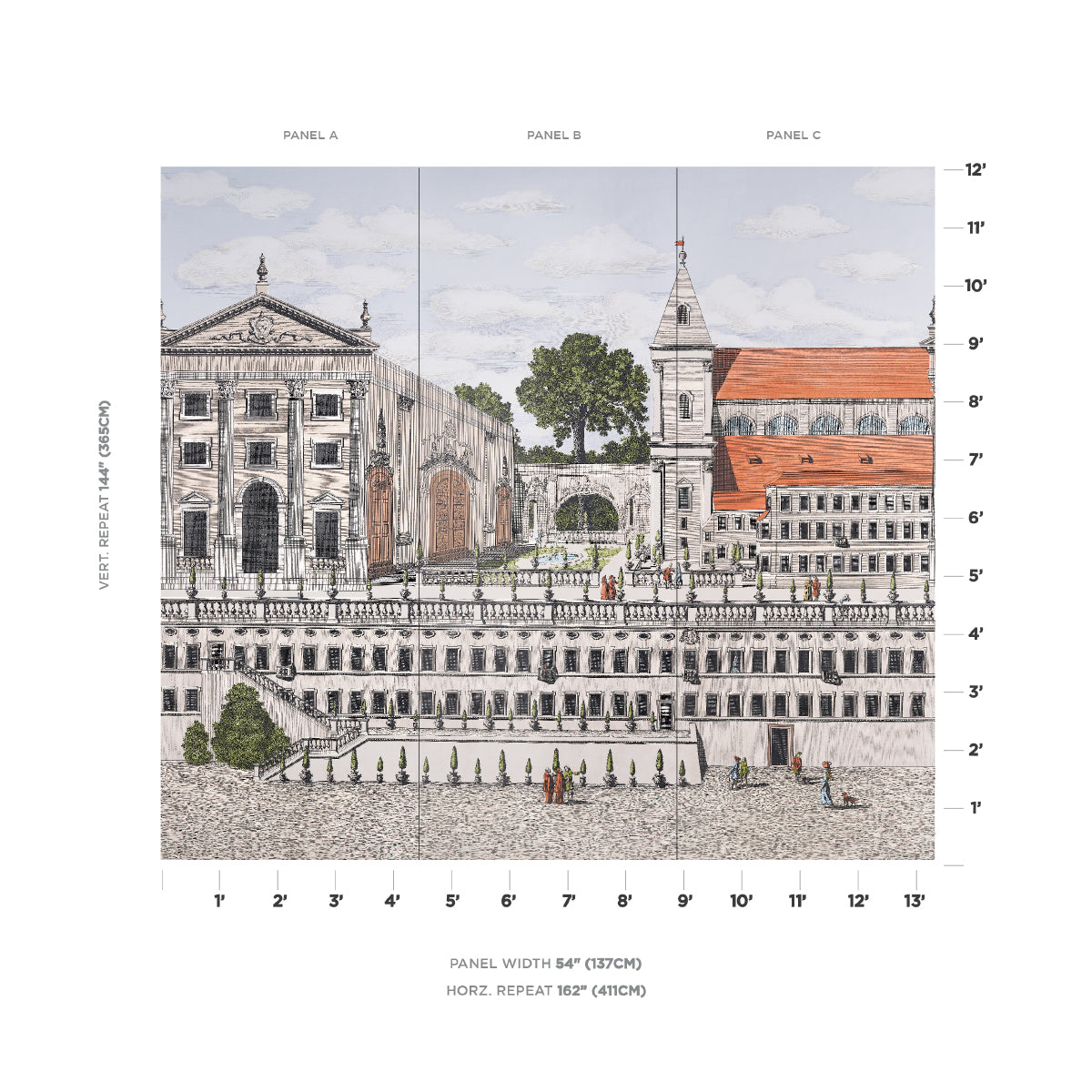 Schumacher Piazza Firenze Panel Set Document Wallpaper 5014300