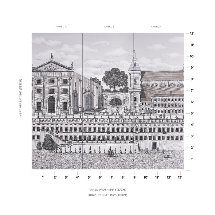 Schumacher Piazza Firenze Panel Set Grisaille Wallpaper Sample 5014301