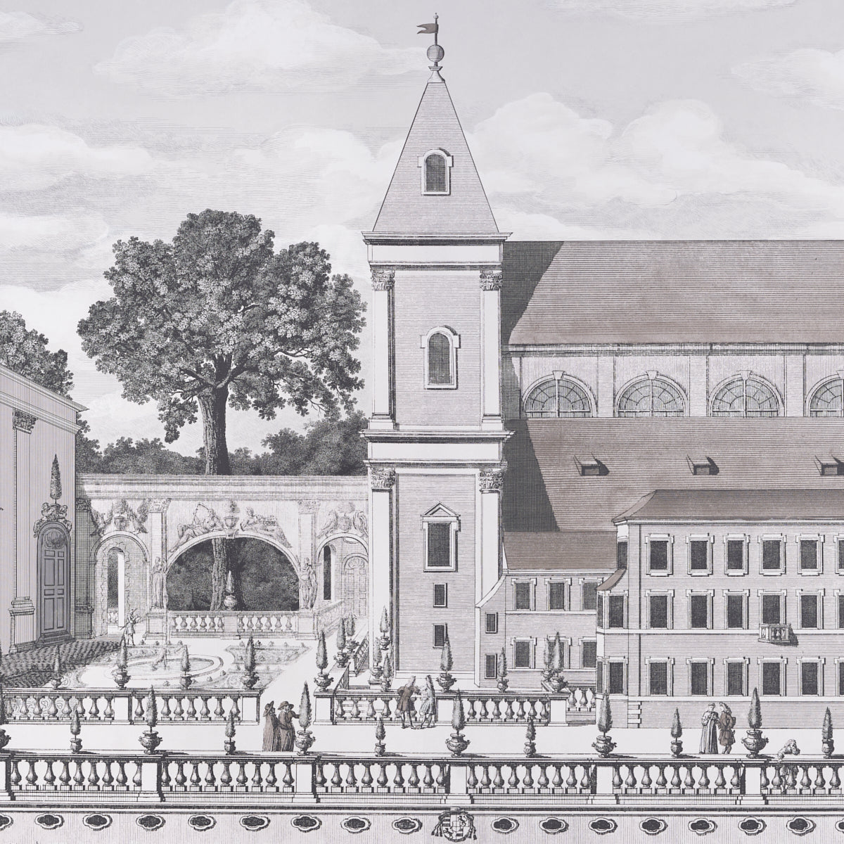 Schumacher Piazza Firenze Panel Set Grisaille Wallpaper Sample 5014301