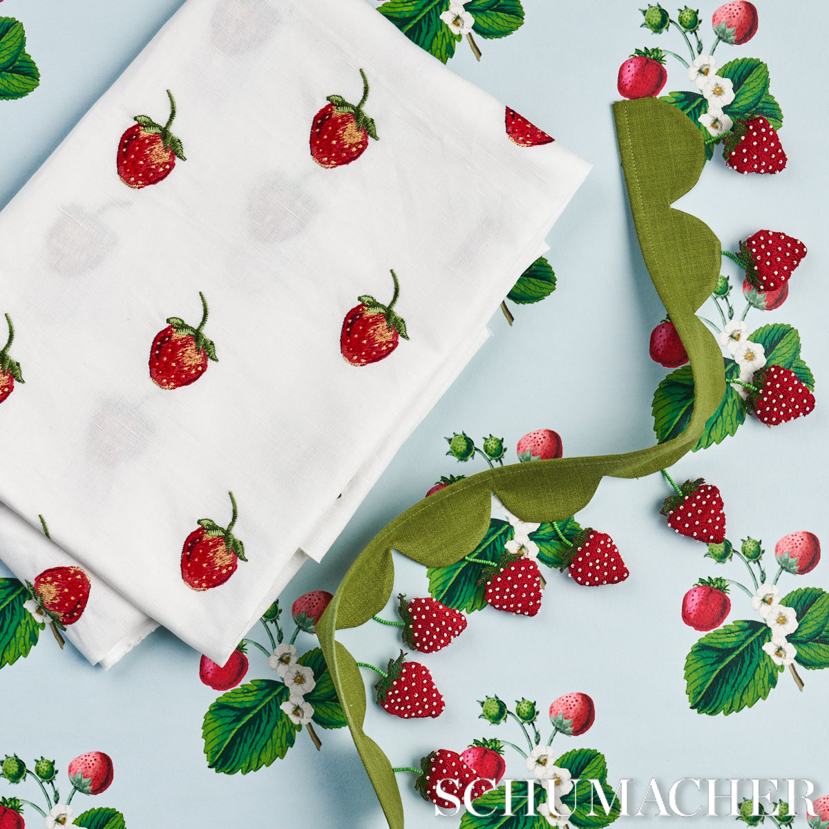 Schumacher Strawberry Hill Blue Wallpaper Sample 5014321