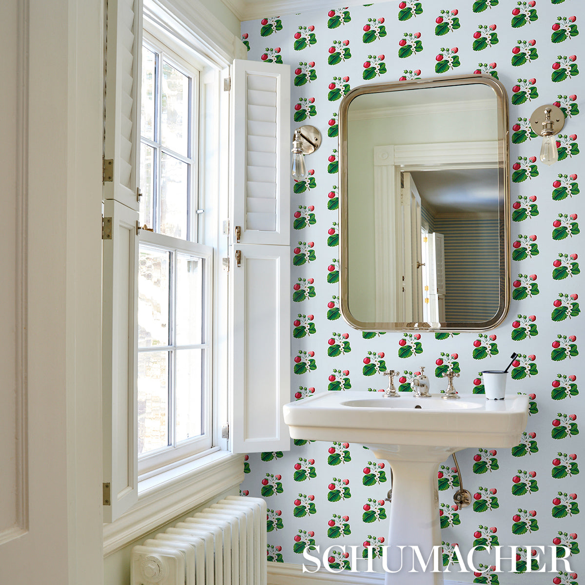 Schumacher Strawberry Hill Blue Wallpaper Sample 5014321