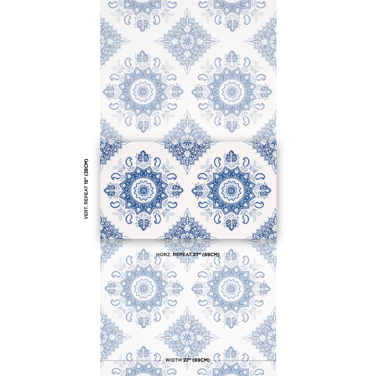 Schumacher Montecito Medallion Indigo Wallpaper Sample 5014360