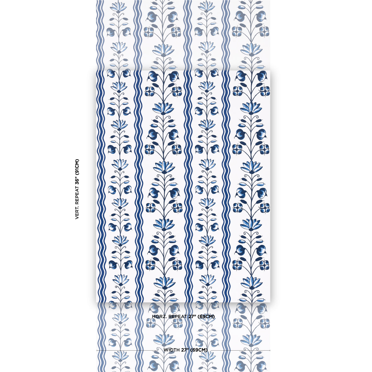 Schumacher Delft Waves Blue Wallpaper Sample 5014380
