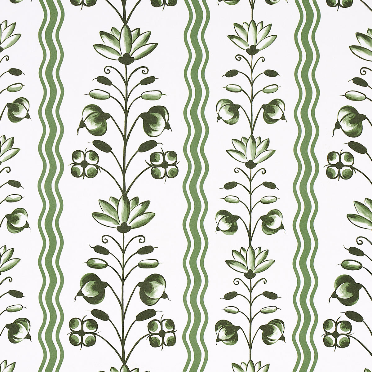 Schumacher Delft Waves Green Wallpaper Sample 5014381