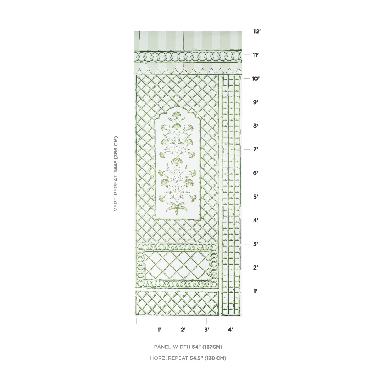 Schumacher Bamboo Trellis Panel A Green Wallpaper Sample 5014390