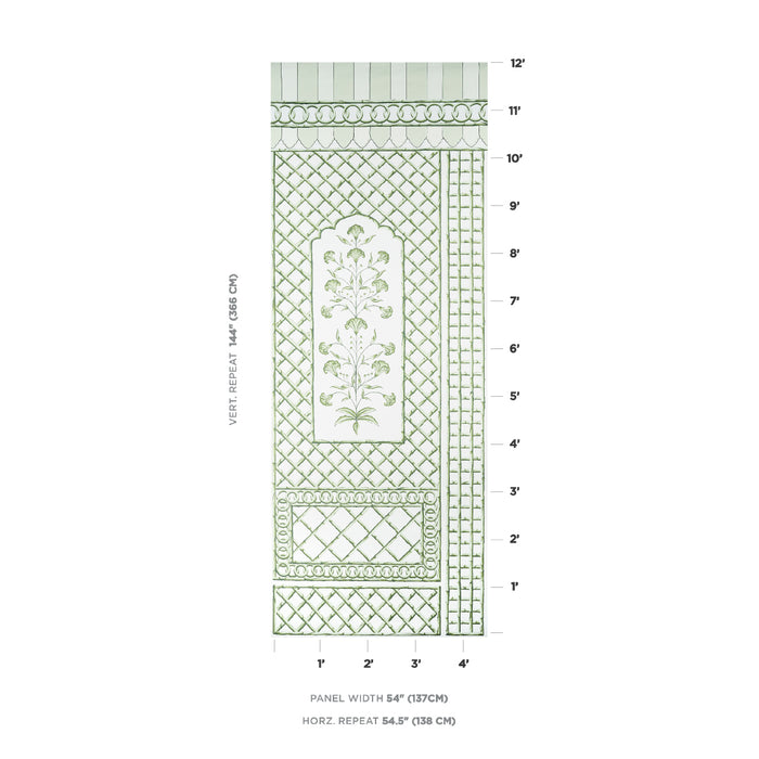 Schumacher Bamboo Trellis Panel A Green Wallpaper Sample 5014390